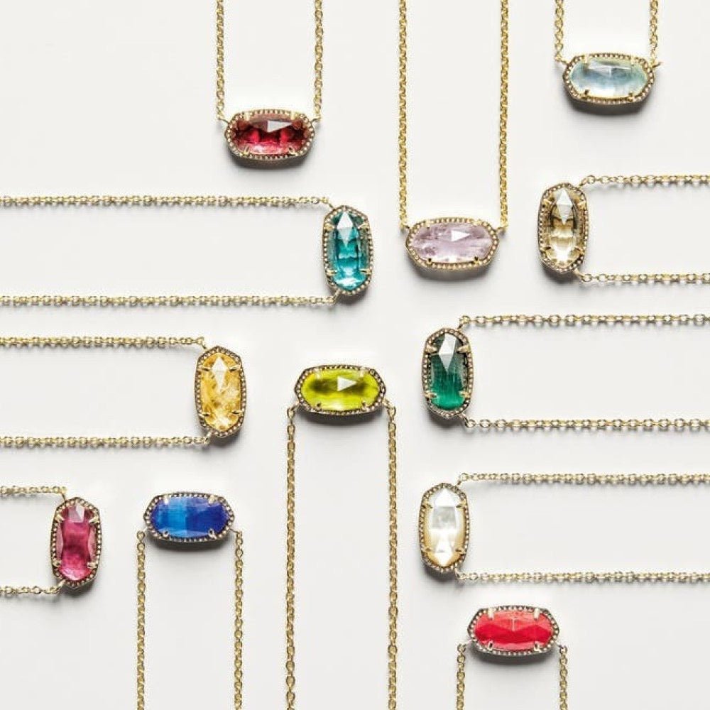 Necklaces with colorful gemstones on a white background