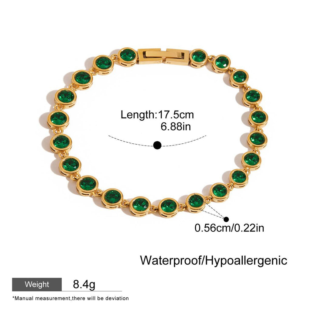 S925 silver bracelet with gold plating and green gems