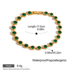 S925 silver bracelet with gold plating and green gems