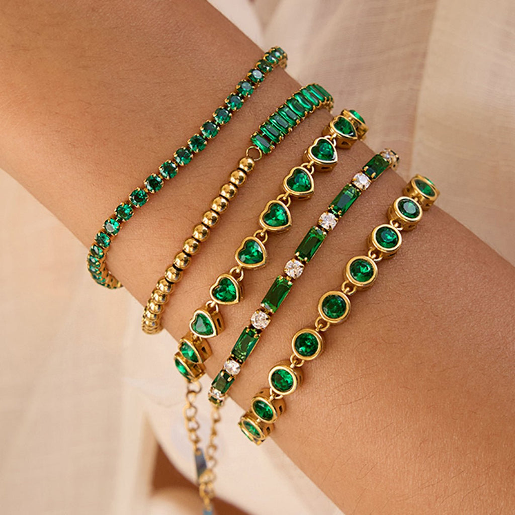 Bezel-set emerald bracelet in 18k gold fill

