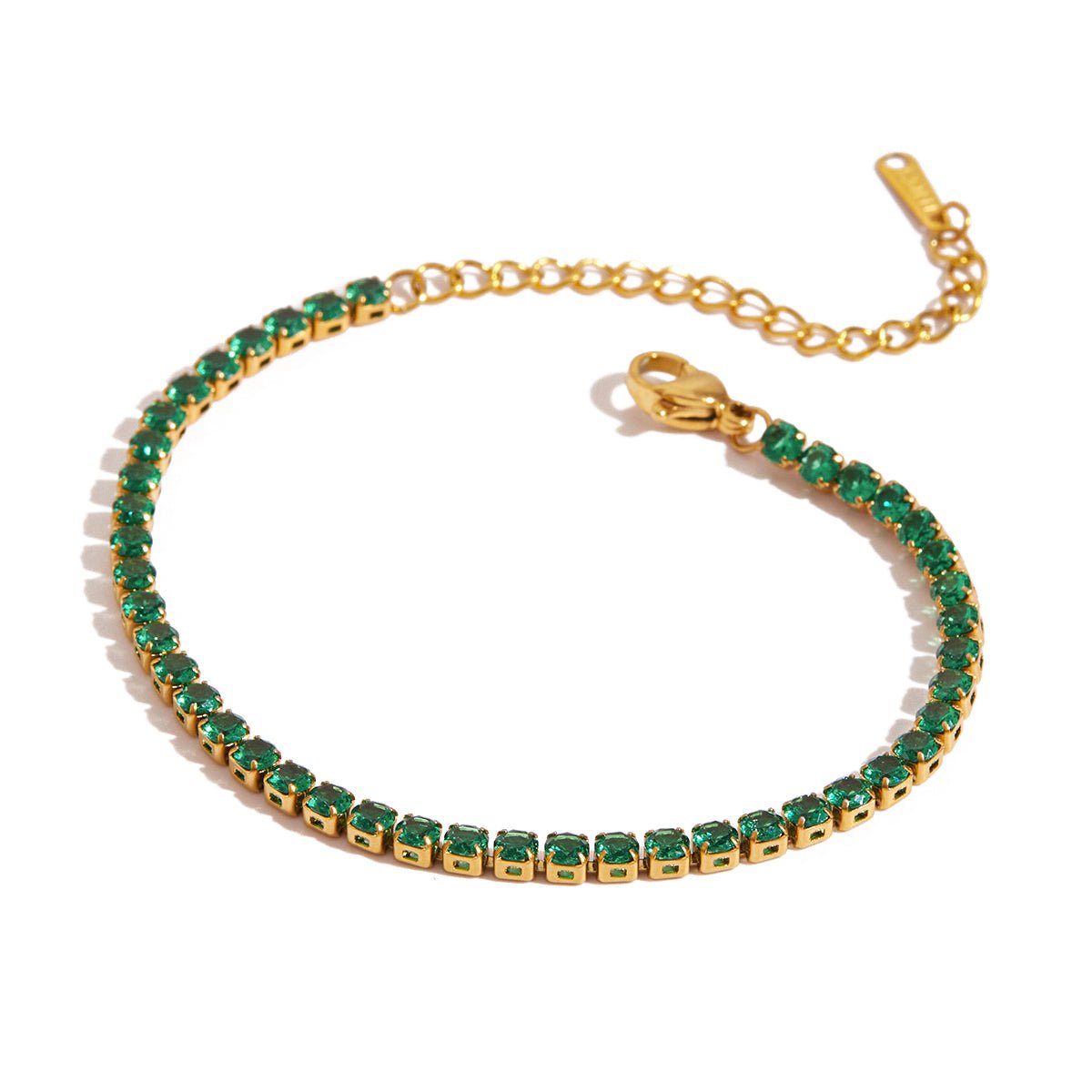 Emerald green bracelet for women, flat lay style