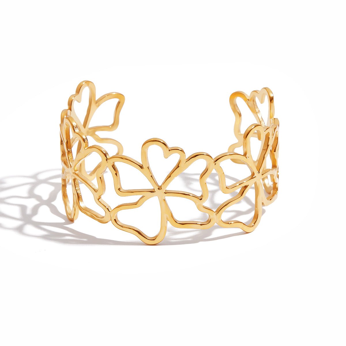Lightweight gold floral bracelet with open cuff style