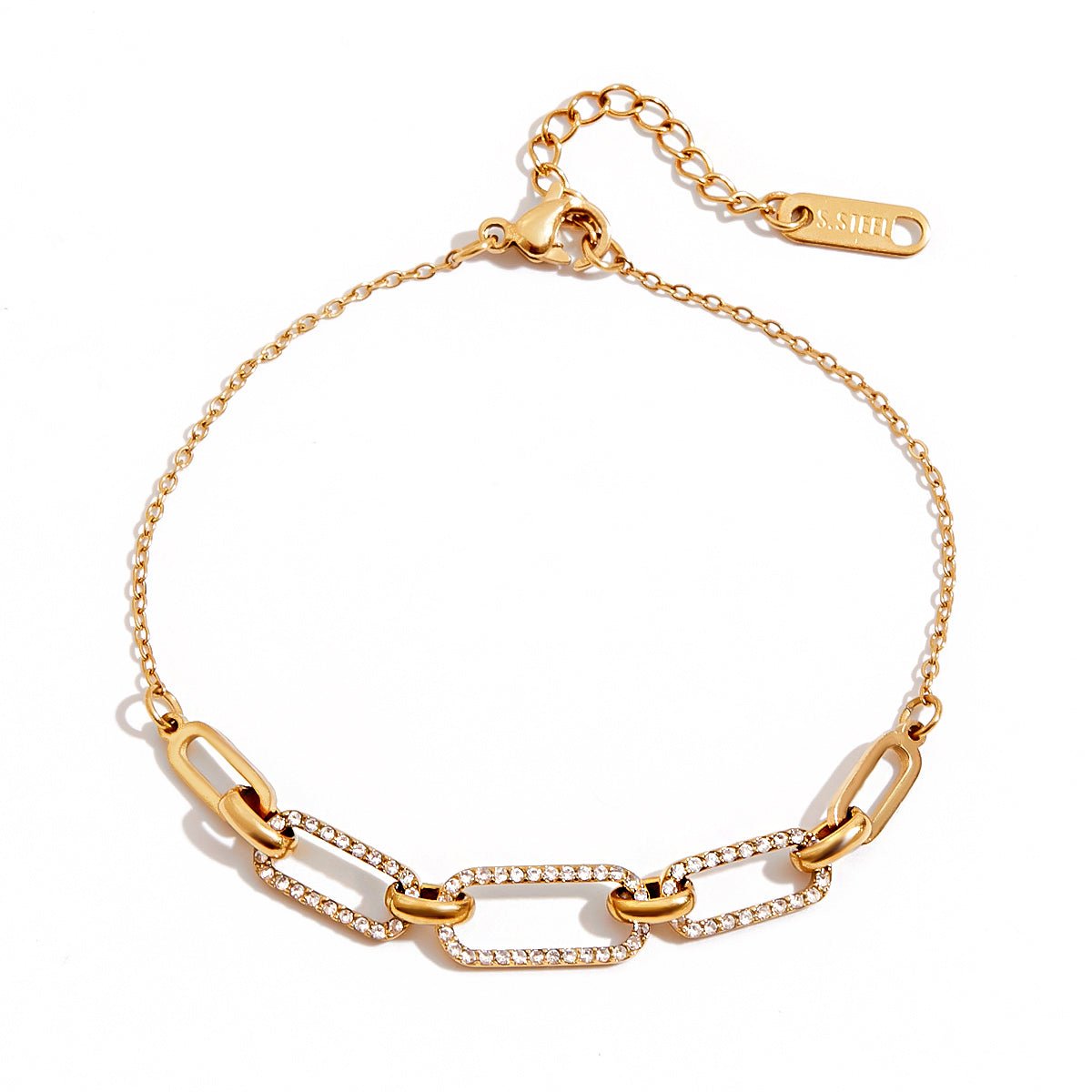 18K gold-filled geometric link bracelet on white background