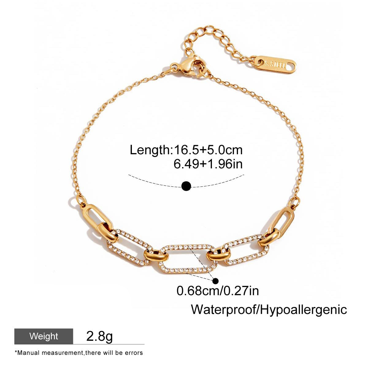 Minimalist gold chain bracelet with rectangular links