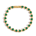 Heart-cut emerald green bracelet in gold finish