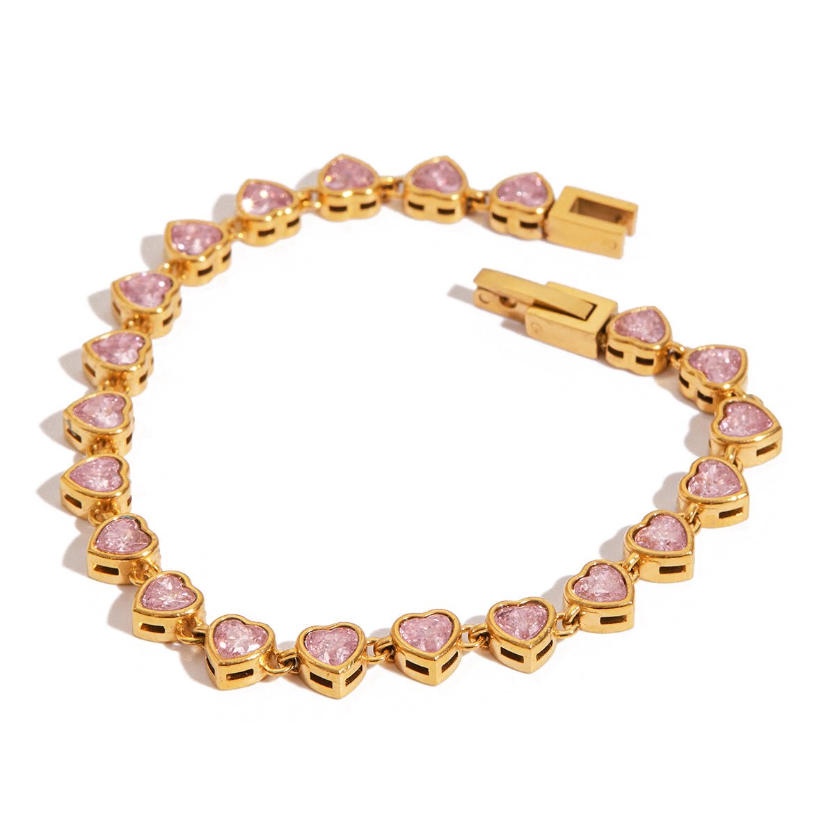18k gold-filled bracelet with heart-cut pink stones