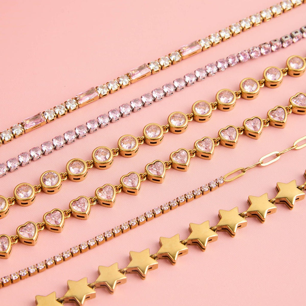 Elegant gift bracelet with pink heart-cut stones