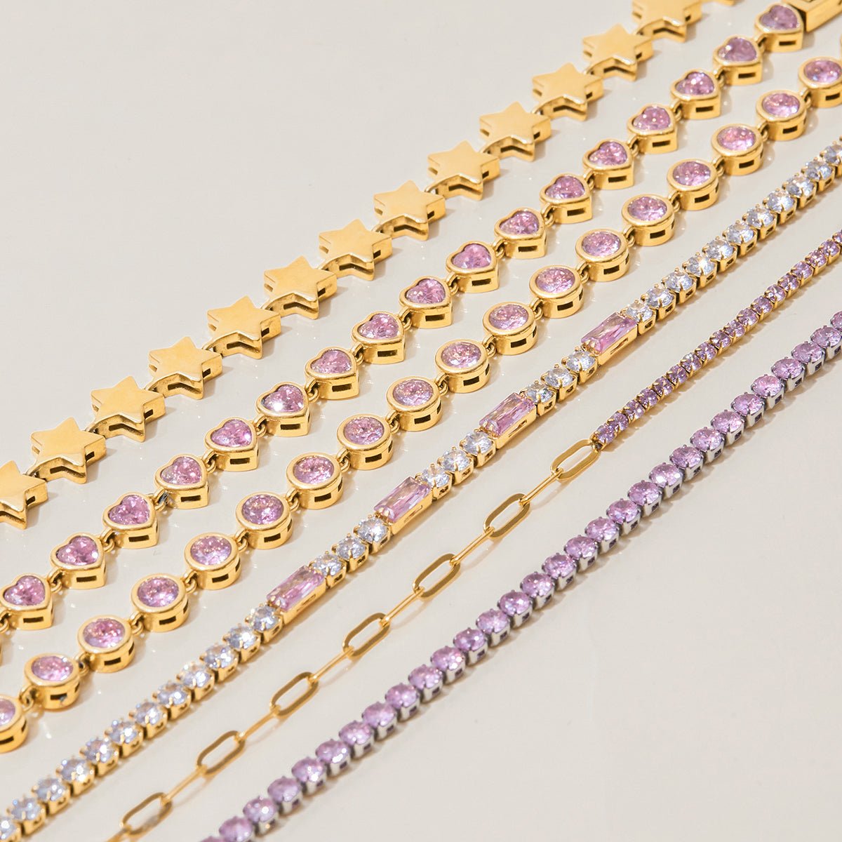 S925 silver bracelet with gold plating and blush stones