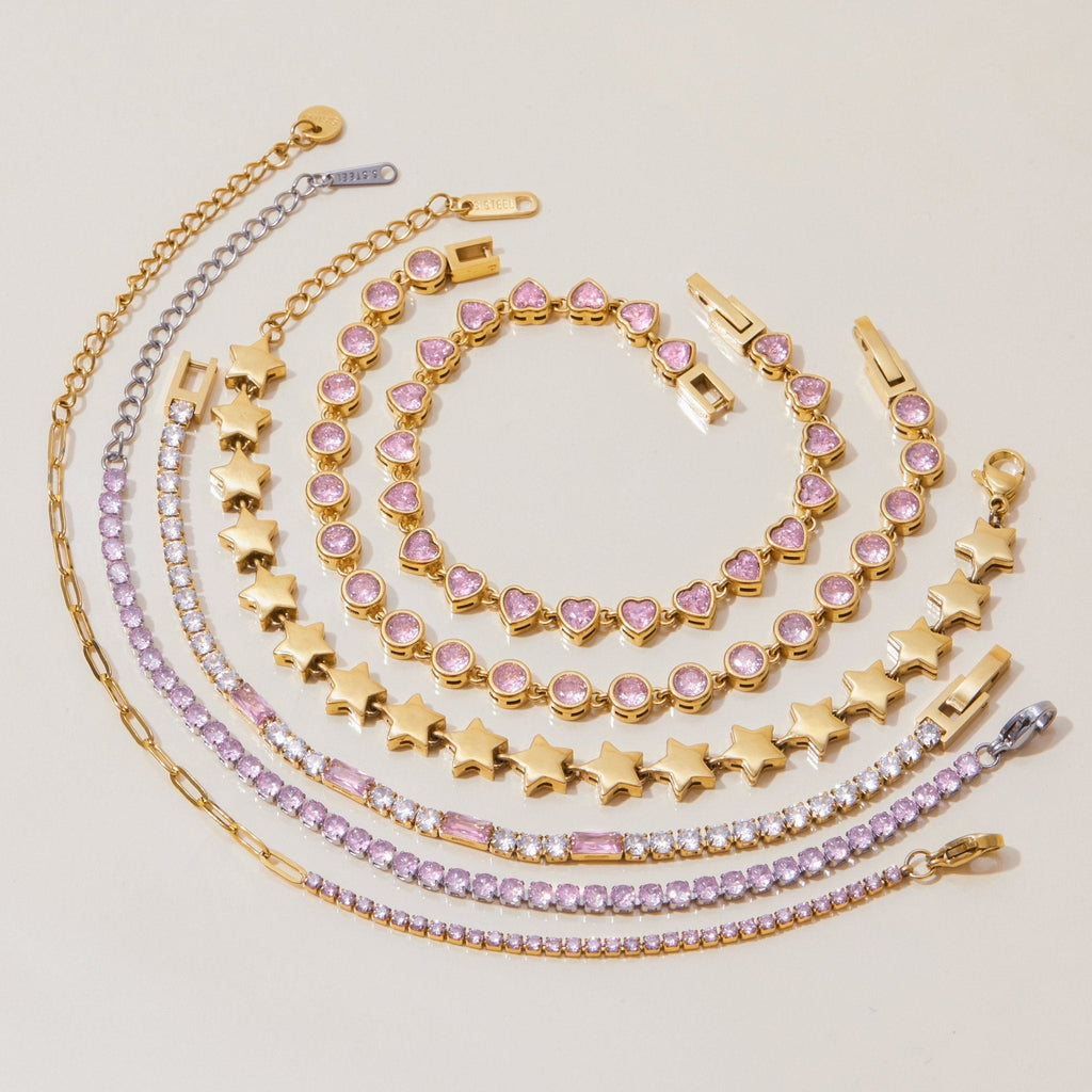 California Collection gold and pink heart bracelet