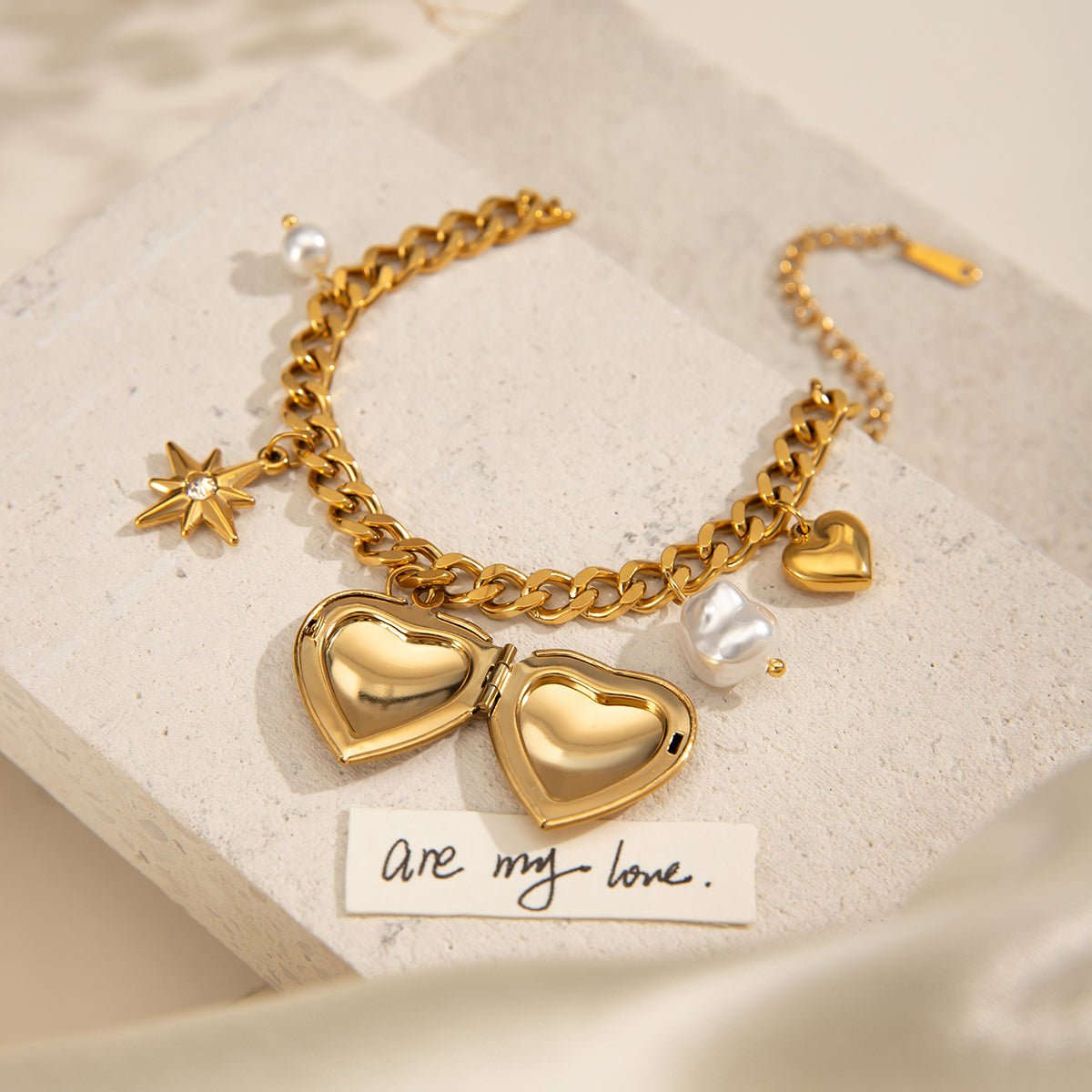 18K Gold Filled Heart Photo Locket Charm Bracelet – Gift Jewelry - Yadman Emarati