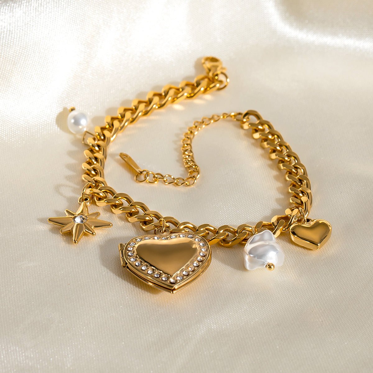 18K Gold Filled Heart Photo Locket Charm Bracelet – Gift Jewelry - Yadman Emarati