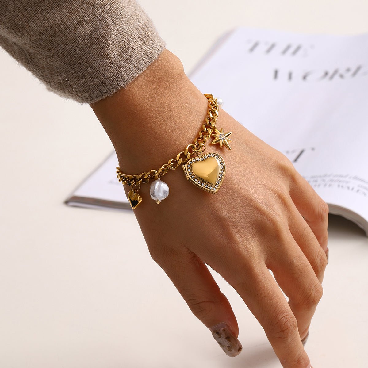 18K Gold Filled Heart Photo Locket Charm Bracelet – Gift Jewelry - Yadman Emarati