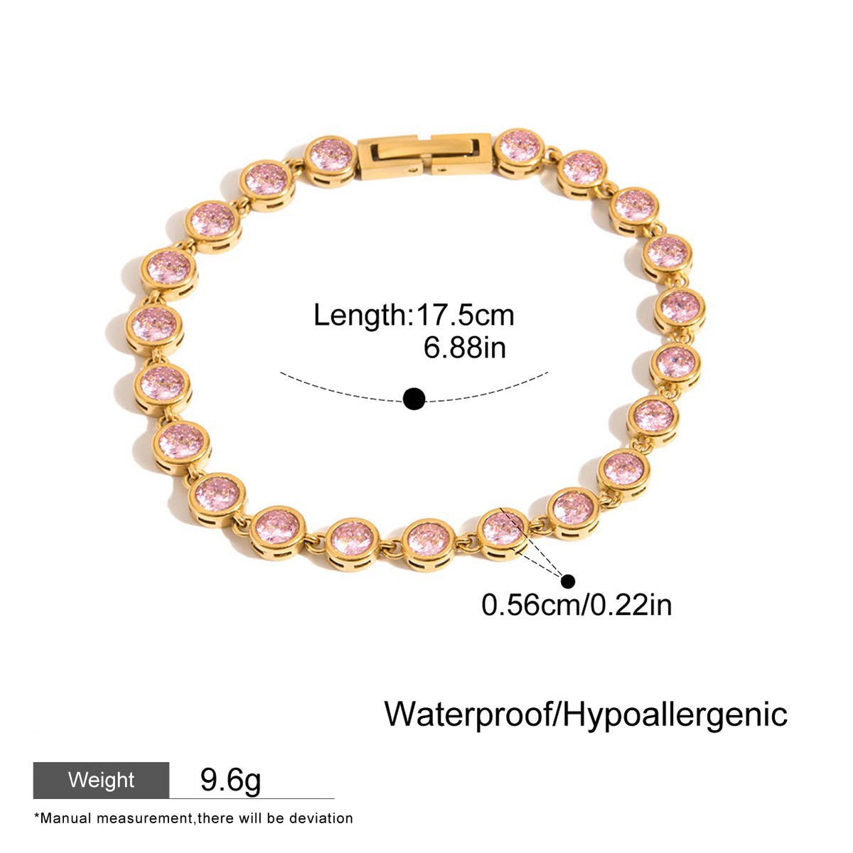 Pink amethyst bezel bracelet in gold finish
