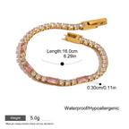 Gold tennis bracelet with pink and white stones