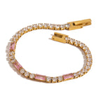 Feminine tennis bracelet with blush and clear stones