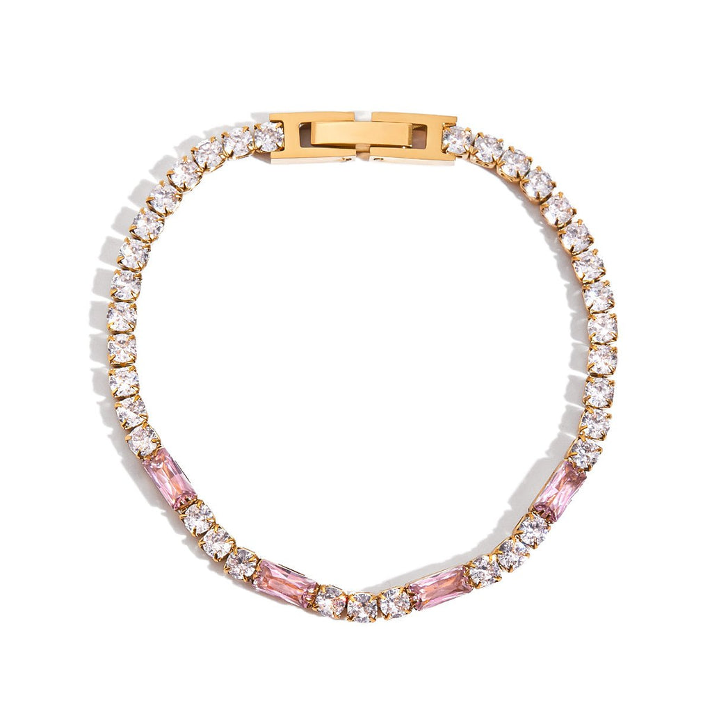 Pink baguette and white round gemstone bracelet
