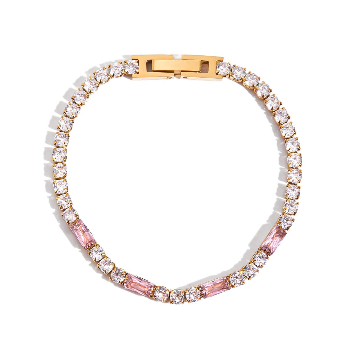 Pink baguette and white round gemstone bracelet