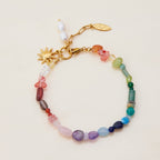 Rainbow gemstone bracelet with pearls and sun charm

