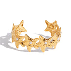 18K gold-filled star cuff bracelet with pearls on white background