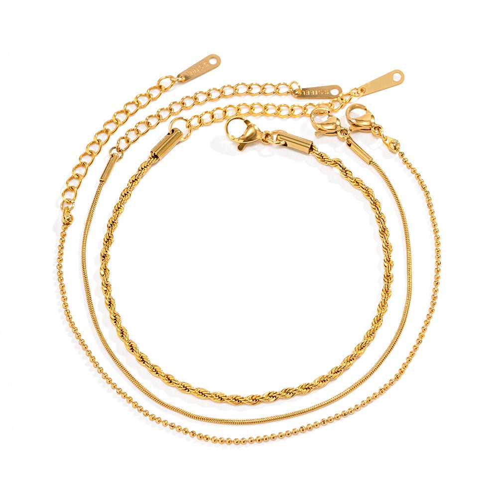 Everyday gold bracelet set with rope and bead chains
