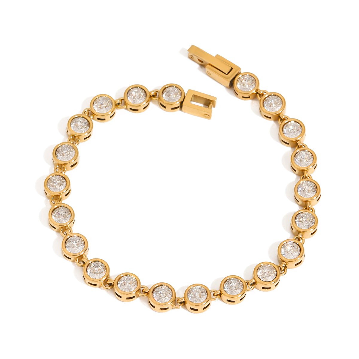 Gold bracelet with diamond beads on a white background