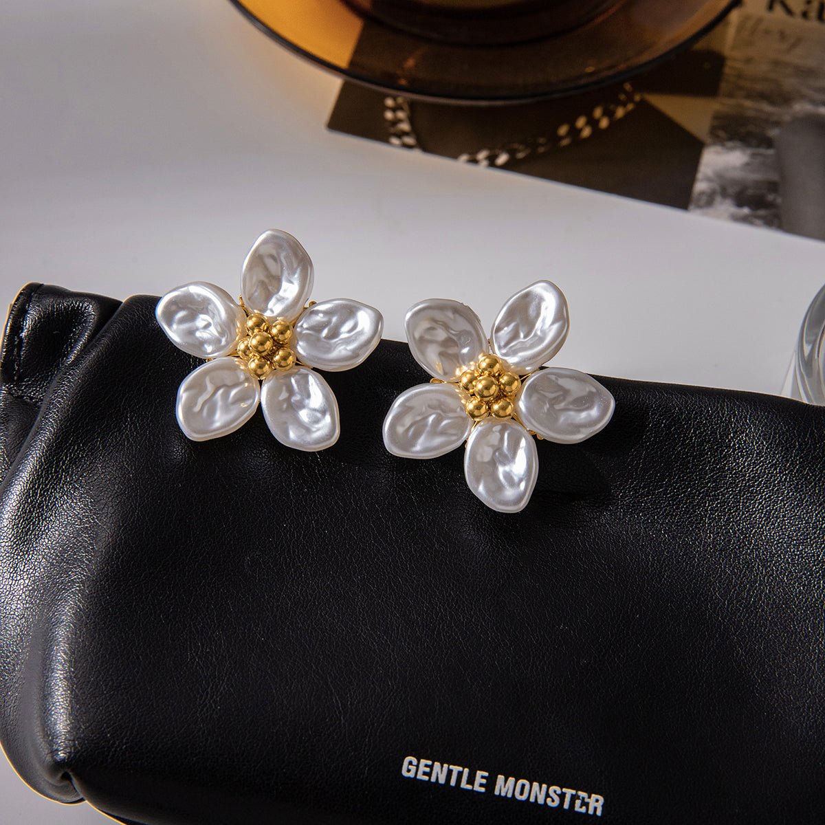 18K gold vermeil flower earrings with pearl petals – Dubai Collection