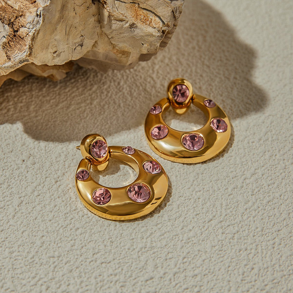 18K Gold Vermeil Hoop Earrings with Amethyst Zircon Stones – Dubai Collection - Yadman Emarati