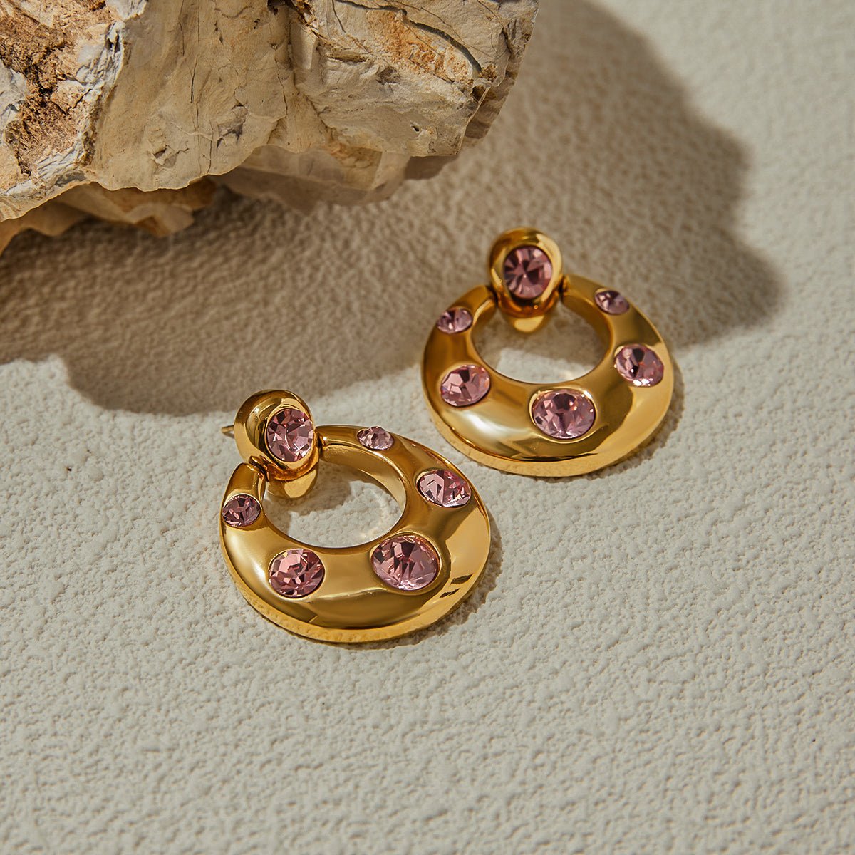 18K Gold Vermeil Hoop Earrings with Amethyst Zircon Stones – Dubai Collection - Yadman Emarati