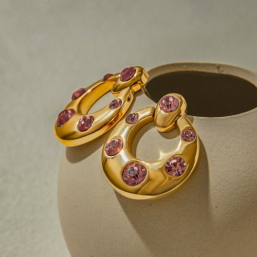 18K Gold Vermeil Hoop Earrings with Amethyst Zircon Stones – Dubai Collection - Yadman Emarati