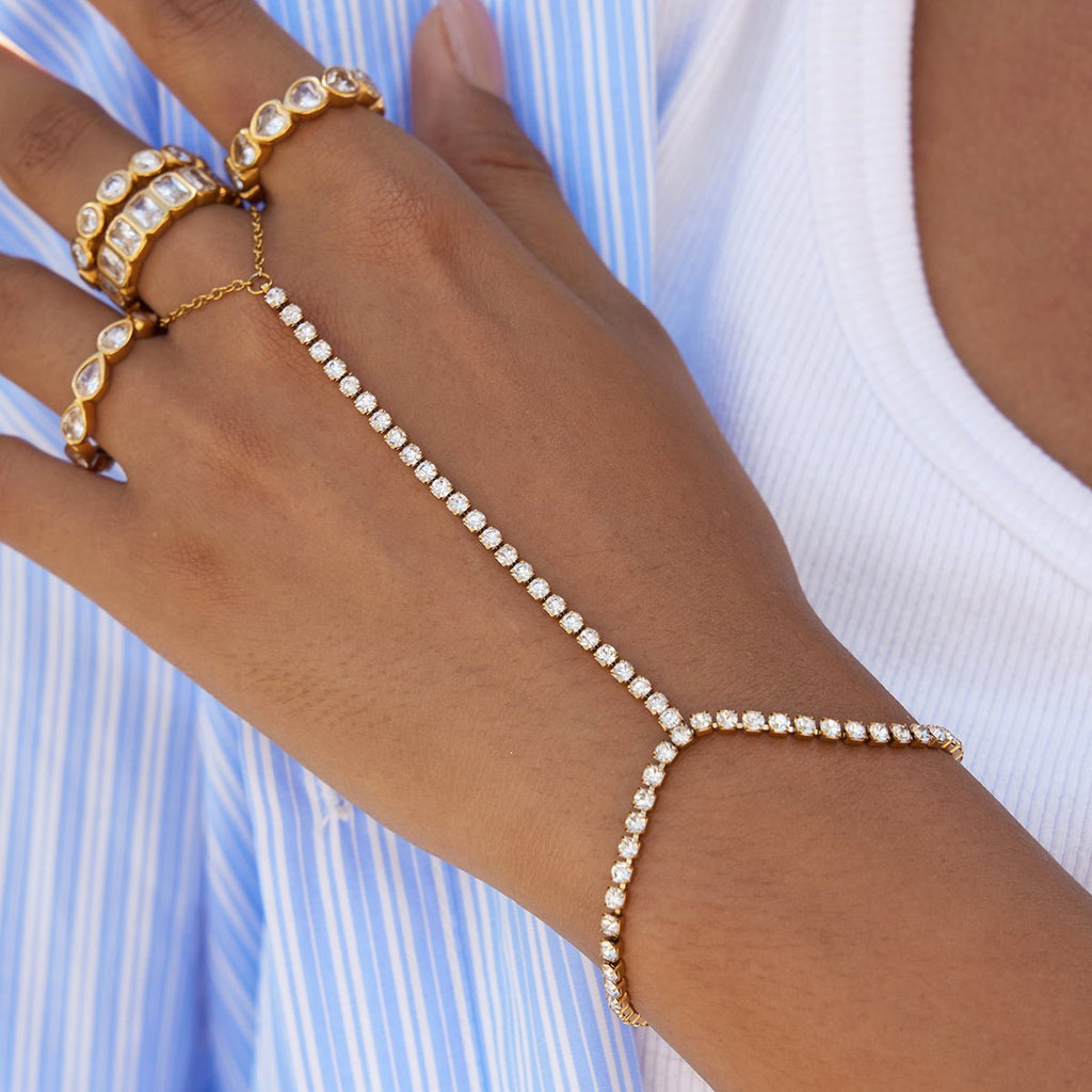 18K Gold Vermeil Zircon Hand Chain Bracelet – Dubai Collection - Yadman Emarati