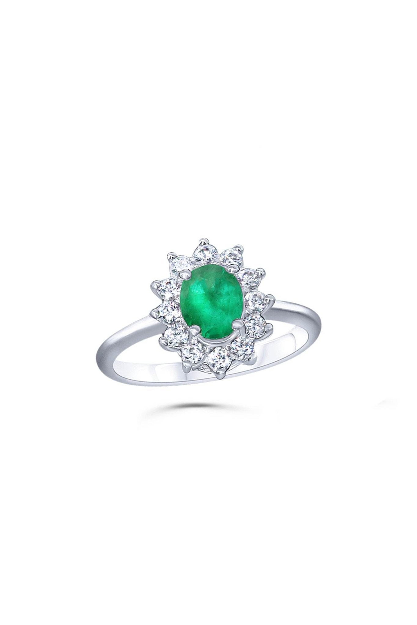 Luxury natural emerald ring with zirconia halo for elegant wear