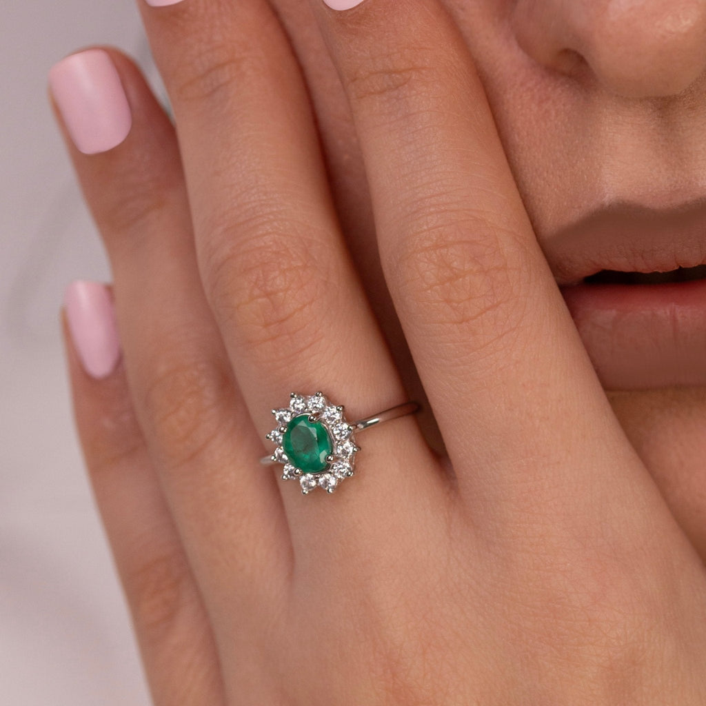 18K White Gold - Plated Natural Emerald Ring – The Zamrud Collection(Order to Make) - Yadman Emarati