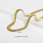 Gold chain necklace on a white background with measurements displayed.