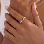 Solvéra Crown adjustable ring with 18k gold PVD plating and heart-shaped crystals.
