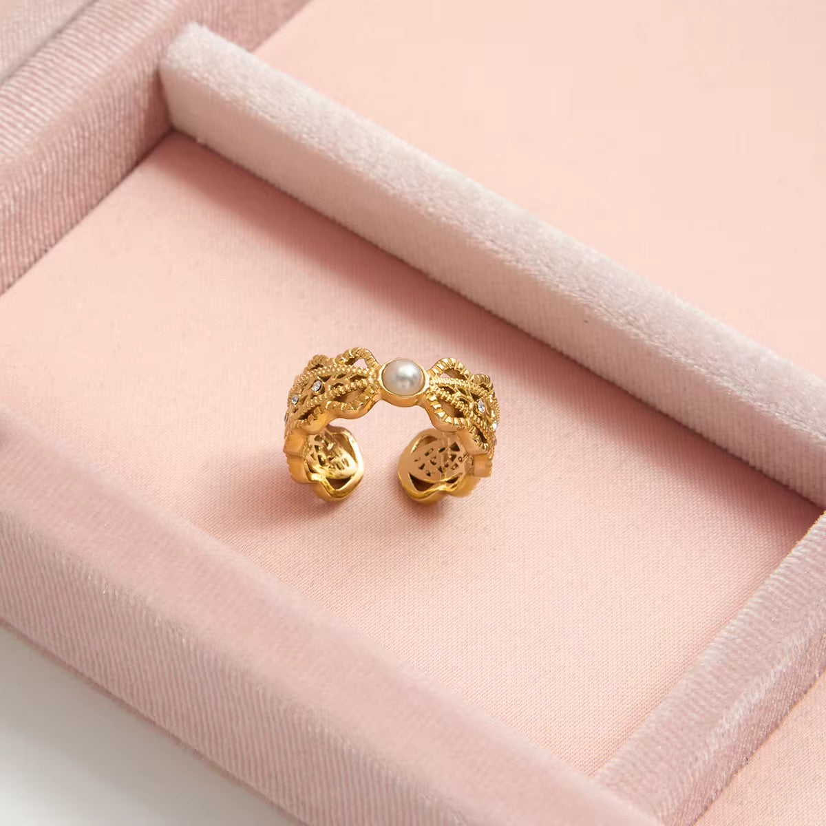 Tarnish-free ocean-proof Ballerina’s Pearl ring safe for salt water and beach wear.