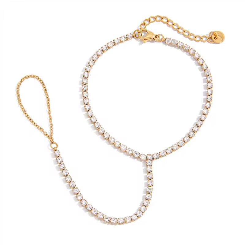 Sizing diagram for The Tiara showing 18cm bracelet and 12cm finger chain length.