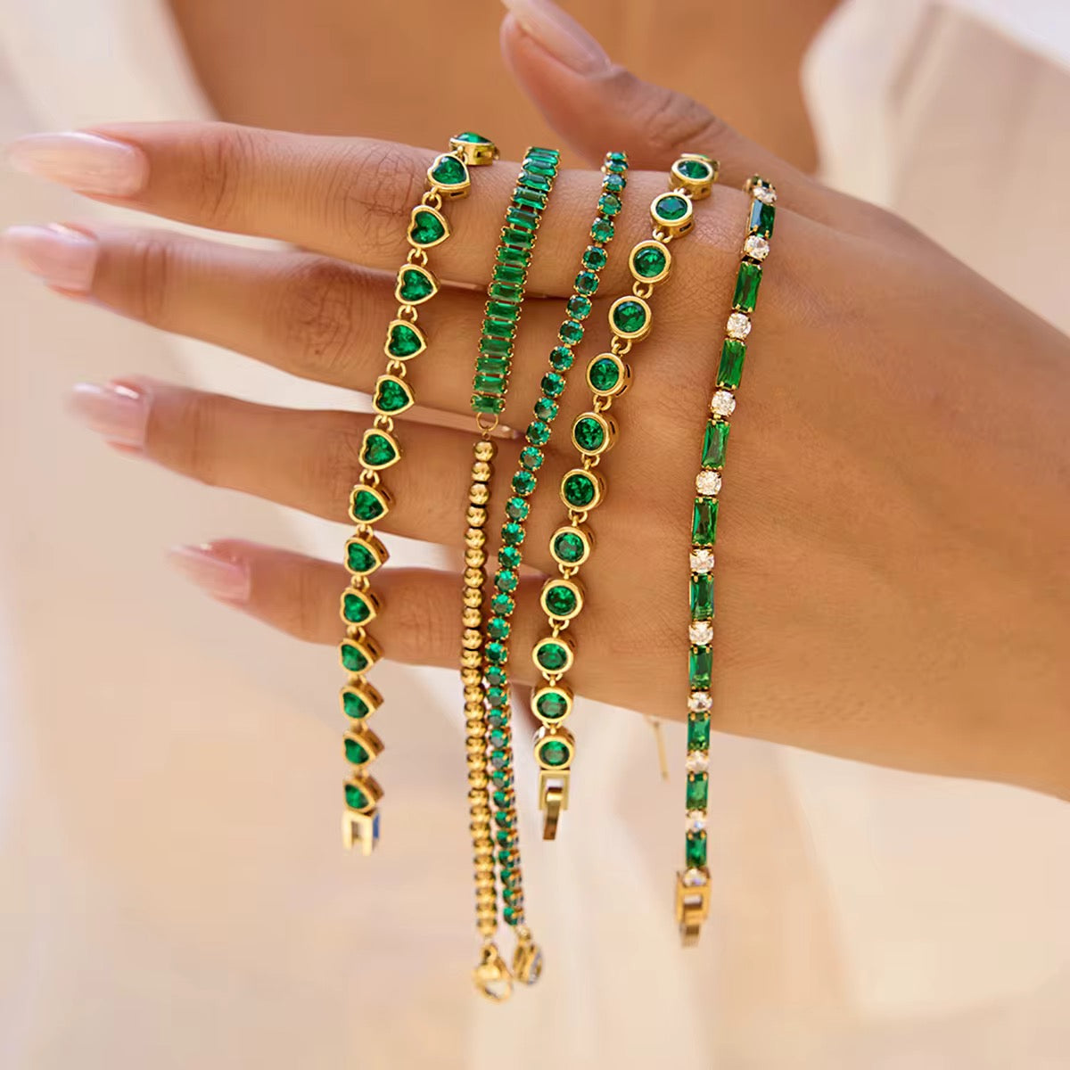 Hypoallergenic stainless steel Emerald Theory jewelry for sensitive skin.