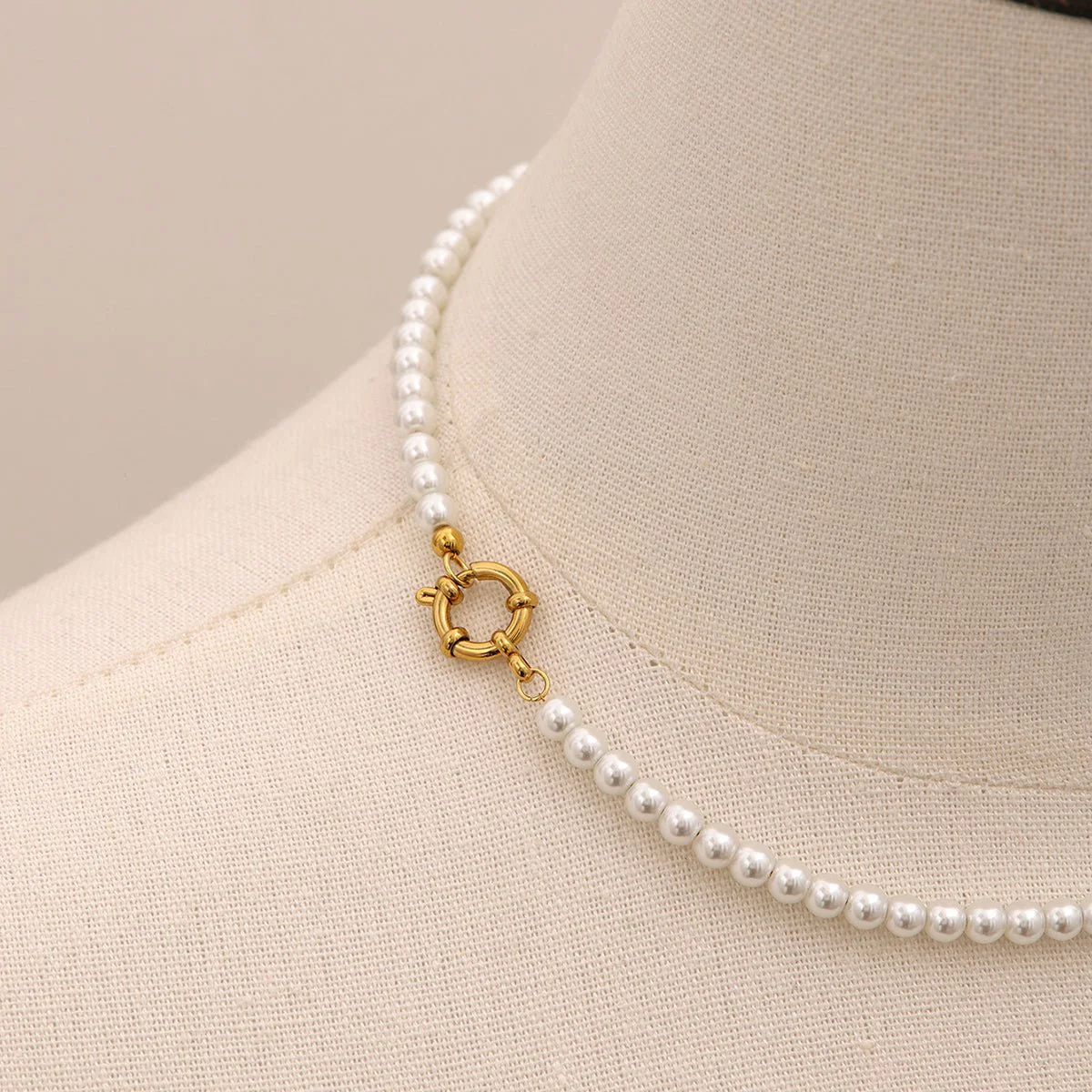 Tarnish-free ocean-proof pearl necklace for beach and vacation style.