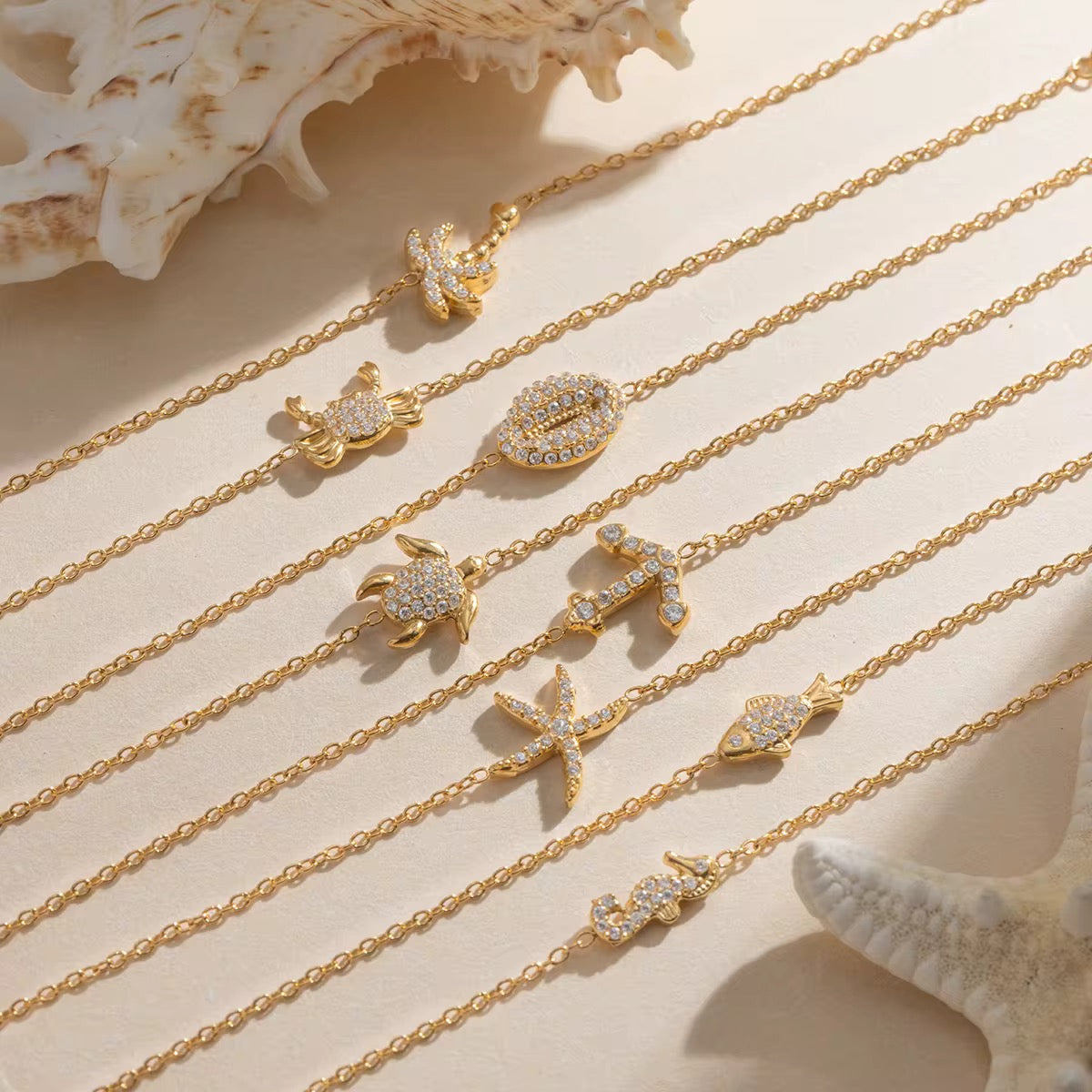 Hypoallergenic 18k gold plated seahorse bracelet variant for sensitive skin.