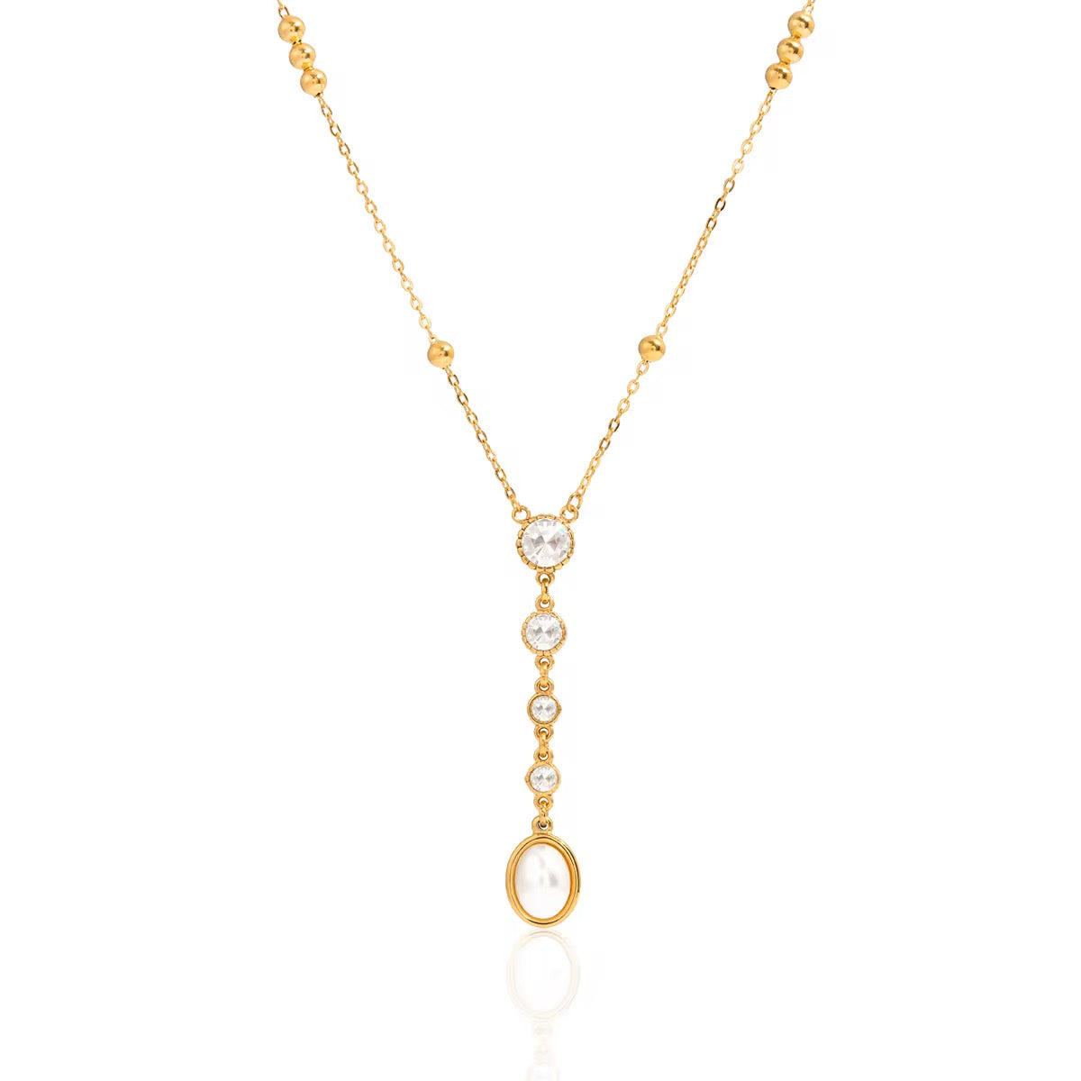 Tarnish-free ocean-proof crystal lariat necklace safe for beach and vacation styles.