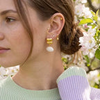 Hypoallergenic 18k gold plated stainless steel blue calcite earrings for sensitive ears.