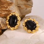 Onyx black vintage-style studs for women, tarnish-free and sweat-proof for daily wear.