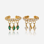 18k gold ear cuff with Clear CZ dangling charms, 100% waterproof and tarnish-free.