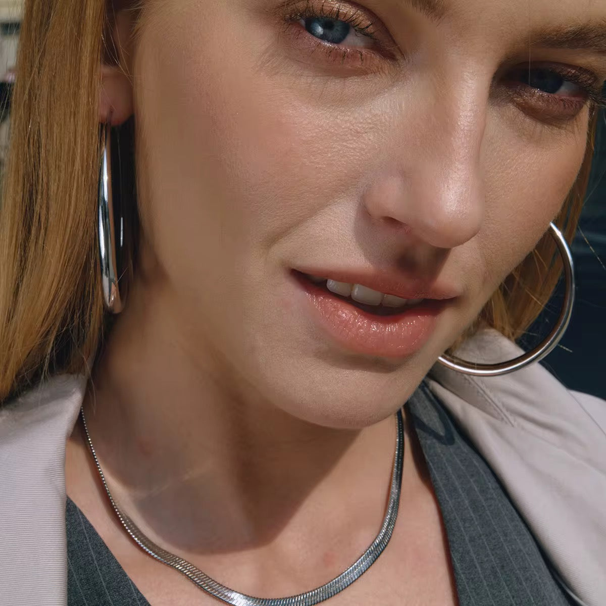 Silver flat herringbone chain necklace for women, 100% waterproof and tarnish-free.