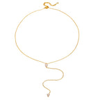 Tarnish-free ocean-proof Gilded Tear lariat safe for salt water and beach wear.