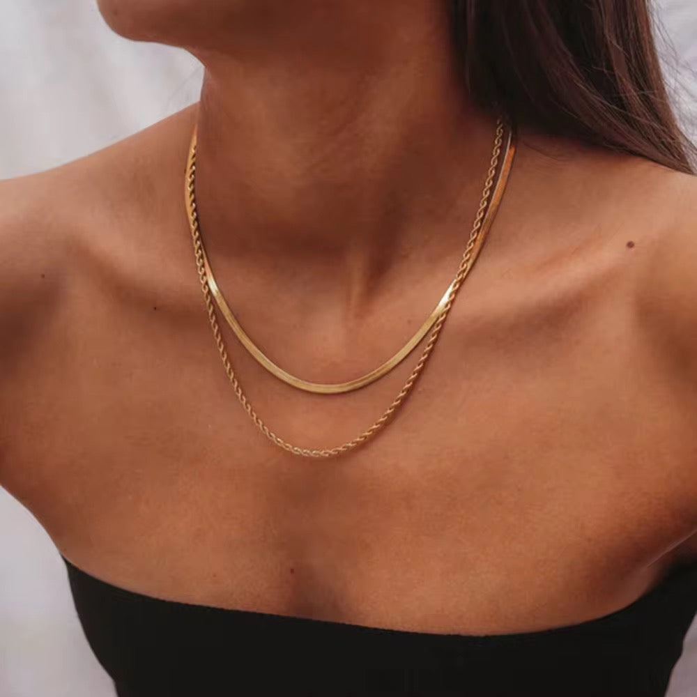 Hypoallergenic 18k gold plated stainless steel layered necklace for sensitive skin.