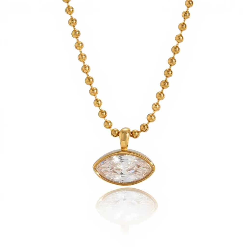 Non-tarnish 18k gold plated ball-chain necklace with a 1-year anti-tarnish warranty.