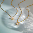 Technical drawing of Gilded Vision showing 42cm length and 1.47cm bezel pendant.