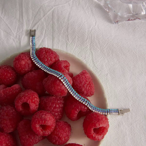 Azure Ombré tennis bracelet with clear and blue crystals in silver stainless steel.