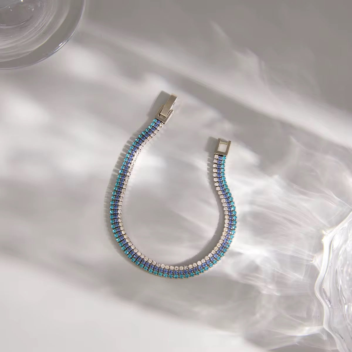 Tarnish-free ocean-proof Azure Ombré bracelet safe for salt water and beach wear.